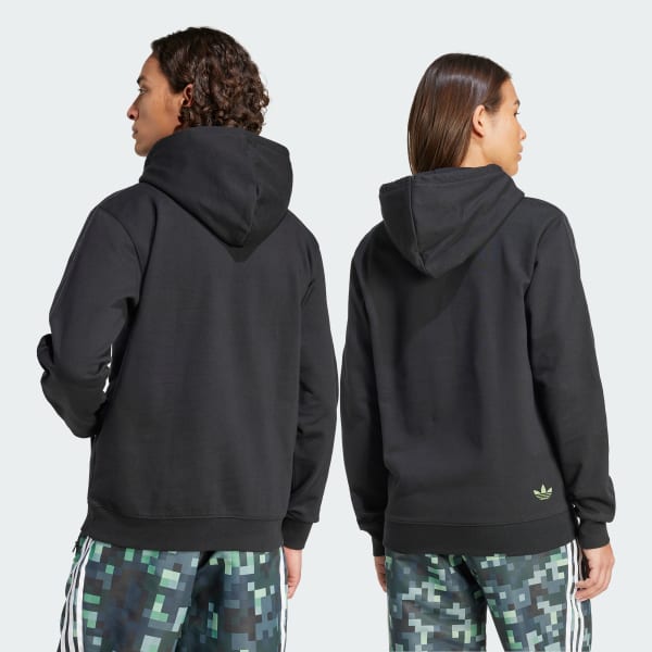 สีดำ เสื้อฮู้ดพิมพ์ลาย adidas Originals x Minecraft