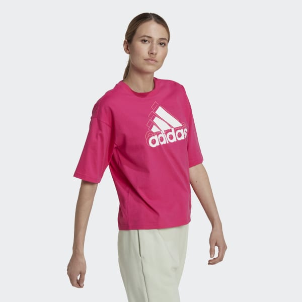 ruzová Tričko Essentials Multi-Colored Logo Loose Fit Cropped