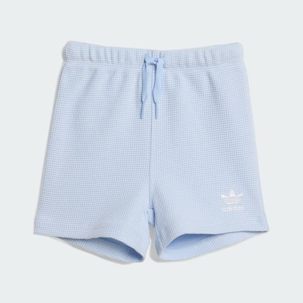 Azul Conjunto de T-shirt Regular Waffle Curta