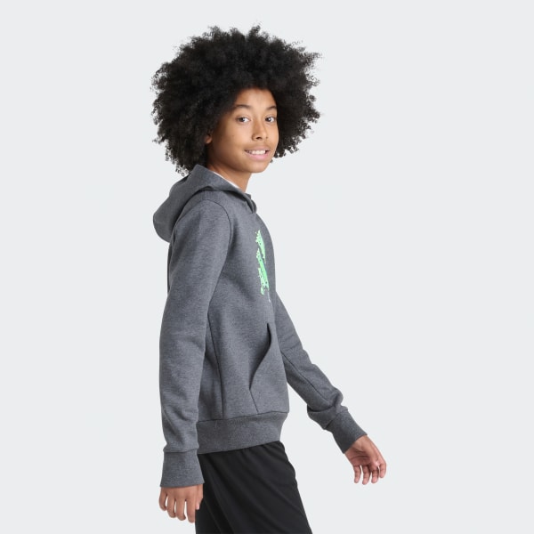 Grey Long Sleeve Hooded Graphic Heather Fleece Pullover

