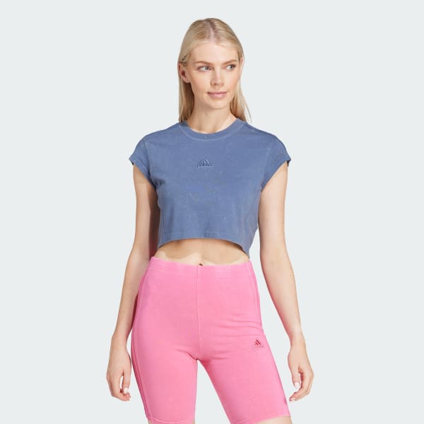 Azul Camiseta Baby Look ALL SZN Três Listras Garment Wash