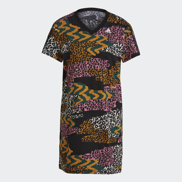 Negro Vestido Estampado Cuello en V FARM Rio 3 Rayas IYR31