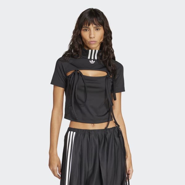 【ADIDAS】RIBBON CUT OUT CROP TOP リボン クロップド 半袖 adidas RIBBON CUT OUT CROP TOP ブラック（アディダス リボン