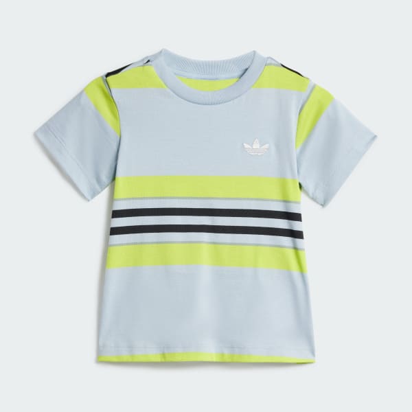 สีน้ำเงิน ชุดเสื้อยืดและกางเกงขาสั้นสำหรับเด็ก