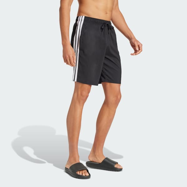 Black 3-Stripes Swim Shorts 8-Inch