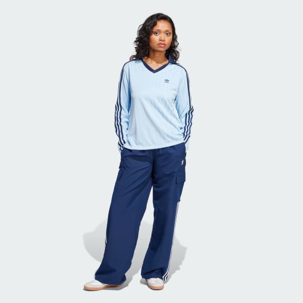 ブルー アディカラー フットボール ジャカード Vネック 長袖ポロシャツ