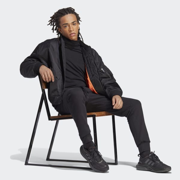 Black Essentials French Terry Tapered Cuff Pants