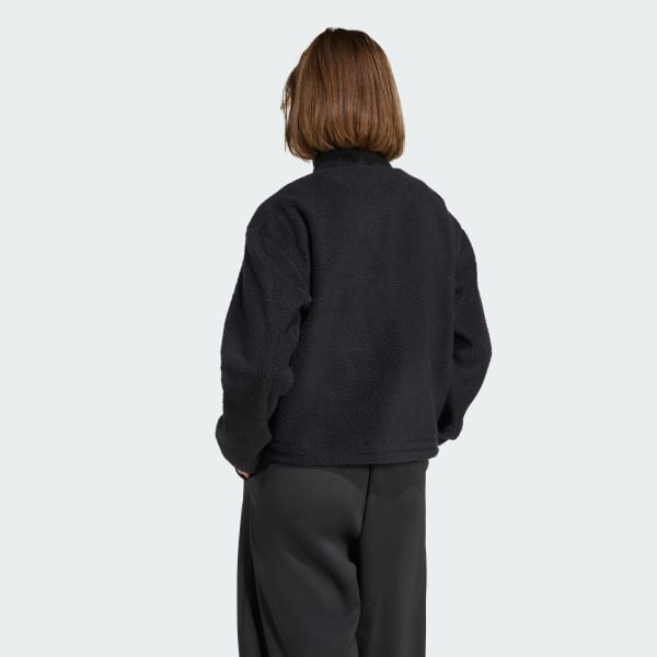 Siyah City Tech Uzun Tüylü Polar Yarım Boy Fermuarlı Ceket