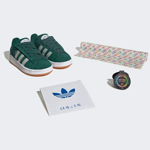 Verde Zapatillas Campus 00s con luces LED, cierre cómo y encaje elástico para niños