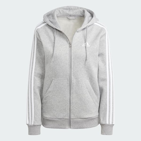 Adidas Women s 3 Stripe Cotton Fleece Full Zip Hoodie Sweatshirt Medium Grey Heather L