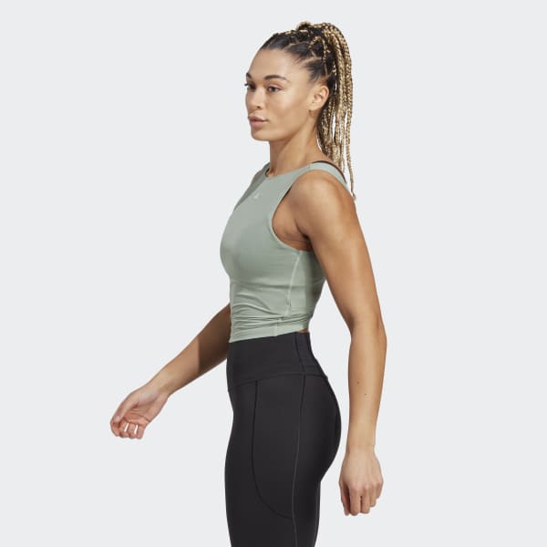 adidas Women's Yoga Studio Loop Back Tank, Dark Grey Heather/Solid