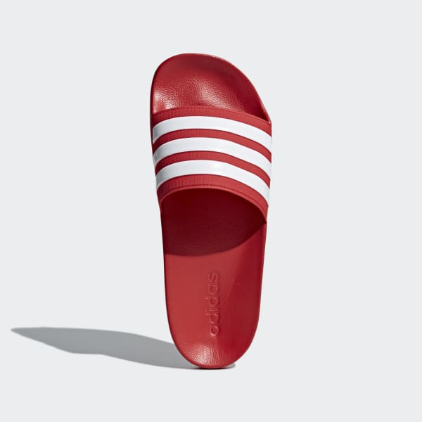 white and red adidas slides