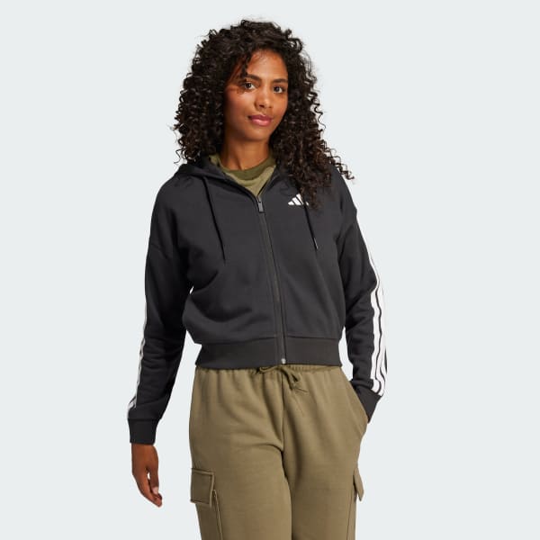 Nero Felpa con cappuccio Essentials 3-Stripes French Terry Full-Zip