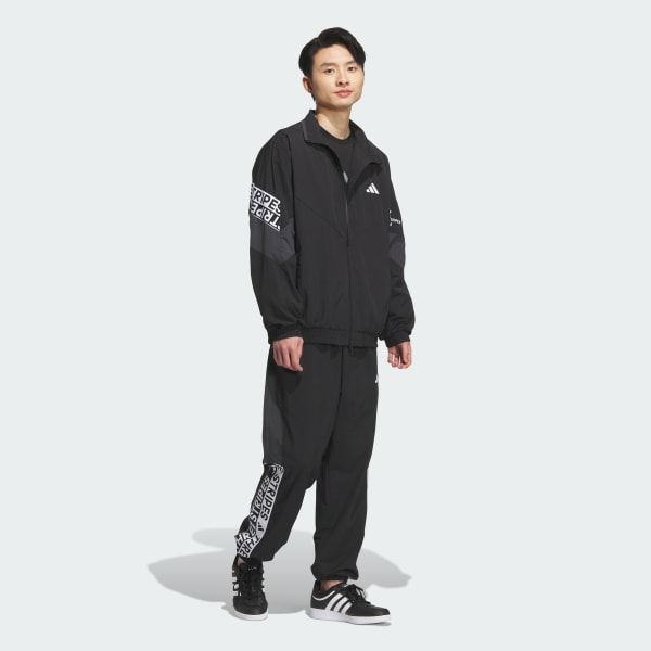 Black Wording Pack Woven 루즈 핏 메쉬 라인드 재킷