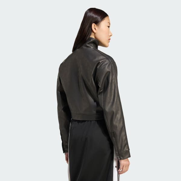 สีดำ เสื้อแจ็คเก็ตหนังเทียม Firebird