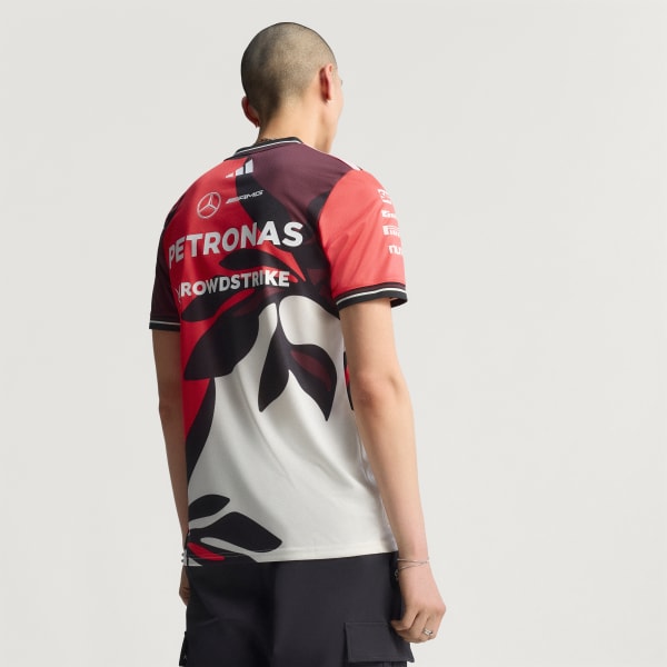 Granate Jersey Auténtico de Piloto Mercedes - AMG Petronas Fórmula 1 Tejido de Punto Paquete de Verano