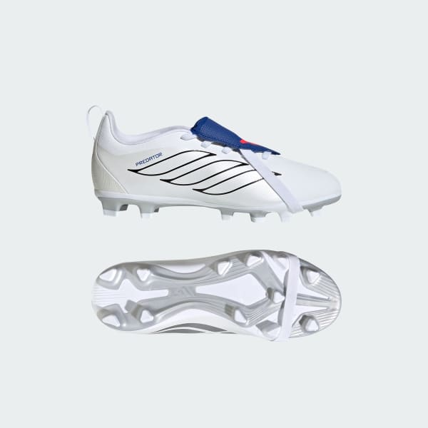 White Predator Club Fold-Over Tongue Elastic Laces Firm Ground/Multi Ground Football Boots Kids