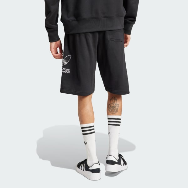 Đen Quần Short Viền Logo Ba Lá Adicolor