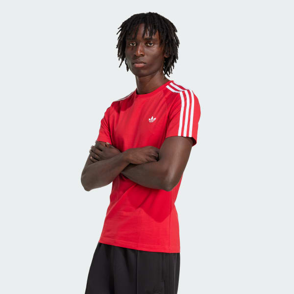 สีแดง เสื้อยืดรัดรูป adidas Originals Adicolor Trefoil