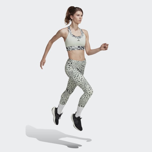 Zielony adidas Running Medium Support Print Bra LBT93