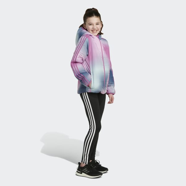 adidas Classic Allover Print Puffer Jacket Purple Kids