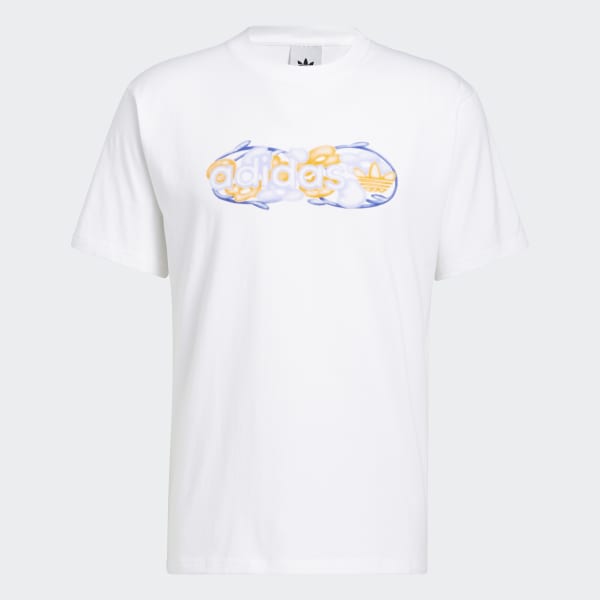 Blanc T-shirt à motif floral linéaire ZF438