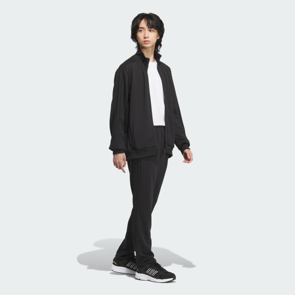 ブラック スリーストライプス レギュラーフィット ダブルニット オープンヘム トラックパンツ