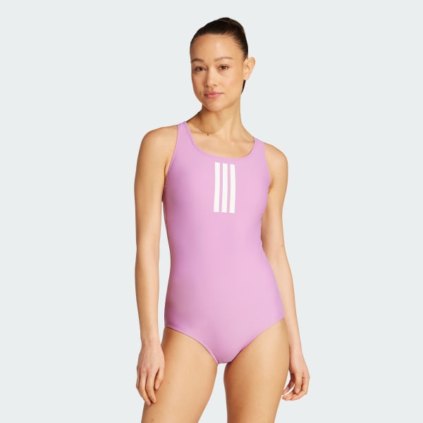 Purple Padded 3-Stripes Closed-Back Swimsuit