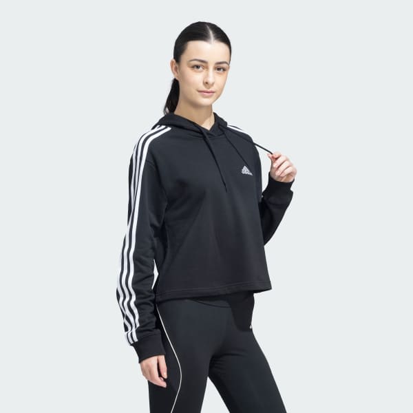 Black 3 Stripes FT Cropped Hoodie
