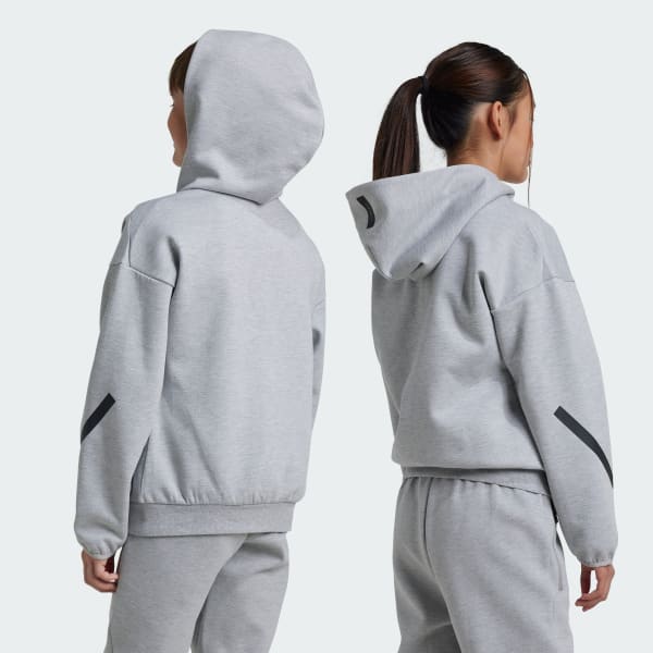 Gri adidas Z.N.E. Kapüşonlu Tam Boy Fermuarlı Üst