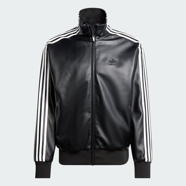 Black Faux Leather Adicolor 3-Stripes Loose Firebird Track Suit Jacket