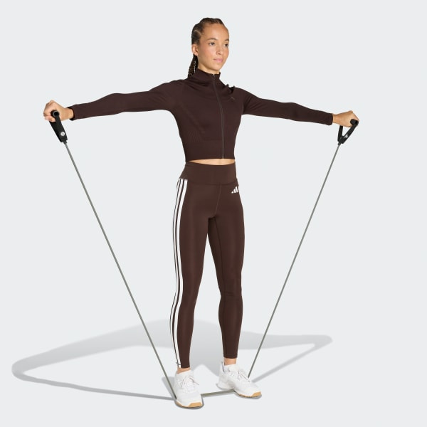 Kahverengi Workout Essentials Tam Boy Fermuarlı Örgü Ceket