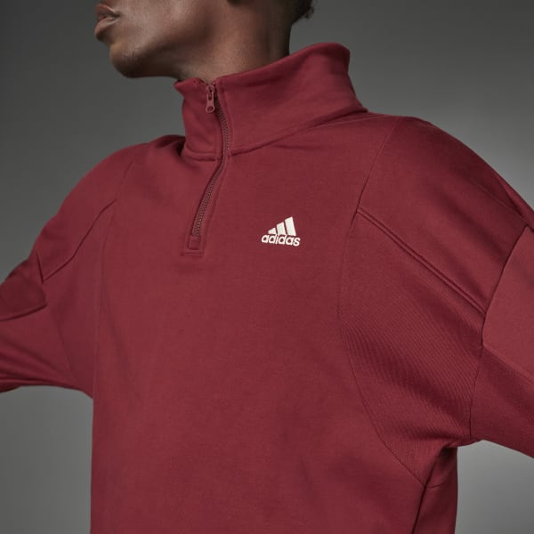 adidas Studio Lounge Fleece Half-Zip Sweatshirt - Burgundy | Men's