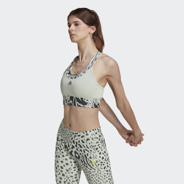 Zielony adidas Running Medium Support Print Bra LBT93