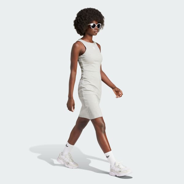 Cinza Vestido Regata Canelado Essentials
