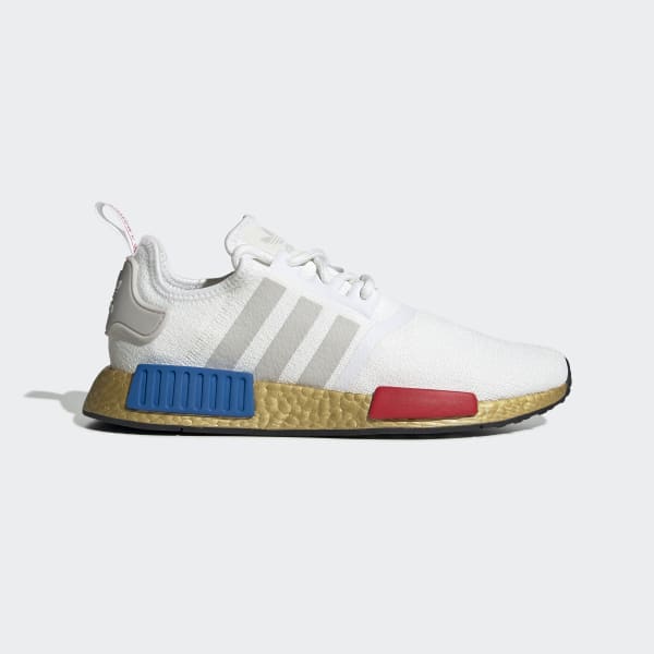 NMD R1 White, Gold and Silver Shoes 