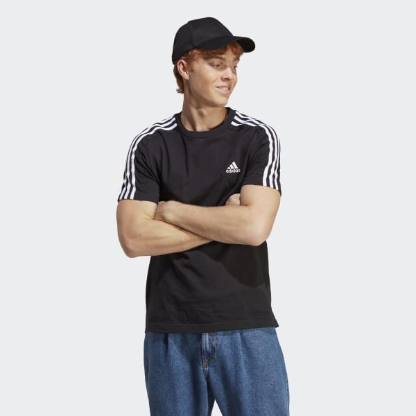 adidas Essentials Single Jersey 3-Stripes Tee - Black