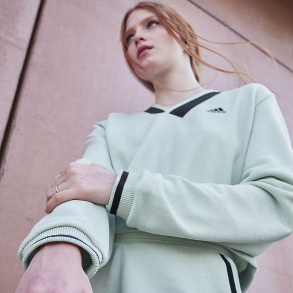 Adidas Originals - Sweat Capuche Femme Cropped DX2159 Vert Blanc 