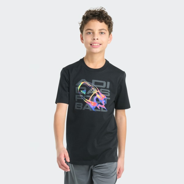 adidas Short Sleeve Flame Football Graphic Tee - Black | Free