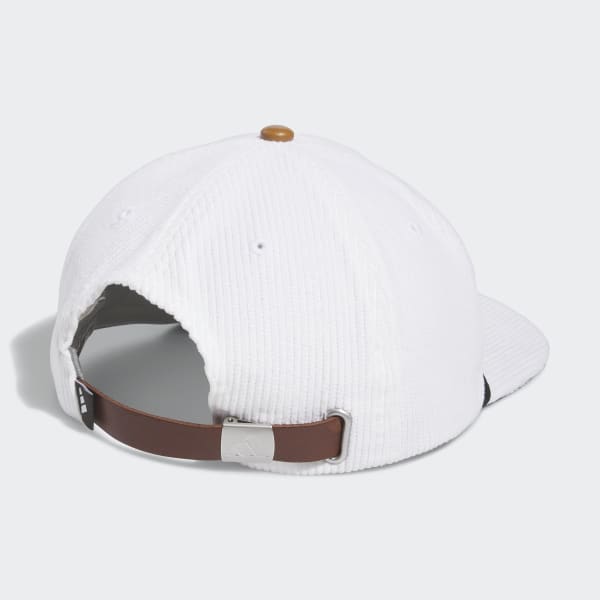 White Corduroy Leather Five-Panel Rope Golf Hat