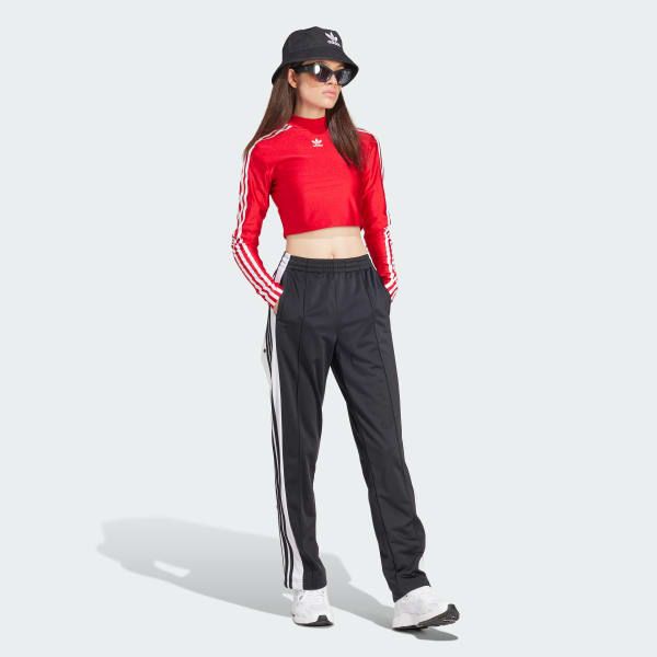 adidas Adicolor 3-Stripes Cropped Long Sleeve Tee - Red, Women's Lifestyle