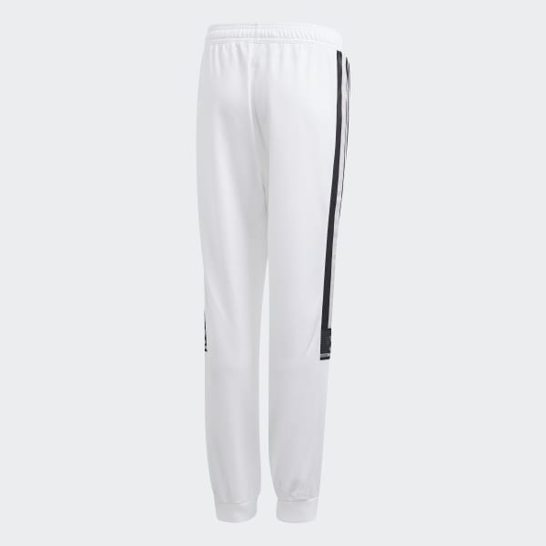 white and black adidas track pants