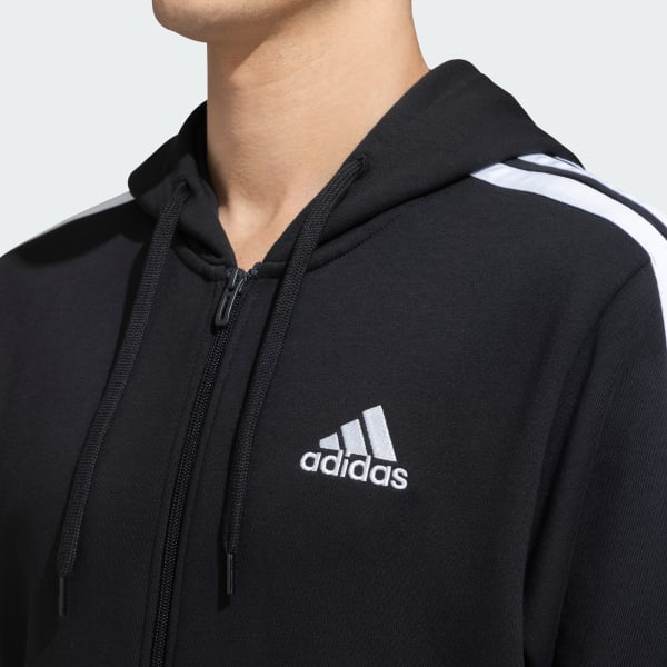 adidas 3 Stripes Full Zip Hooded Sweatshirt - Black | adidas India