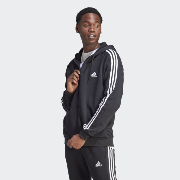 adidas Men's Lifestyle Essentials Fleece 3-Stripes Full-Zip Hoodie - Black  adidas US
