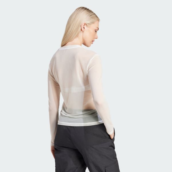 Branco Camiseta Manga Longa Mesh