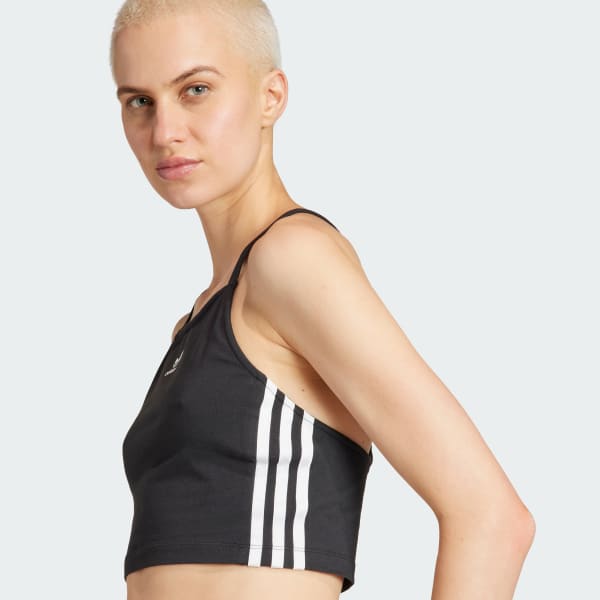 Adidas originals adicolor three stripe cropped top in black hot sale