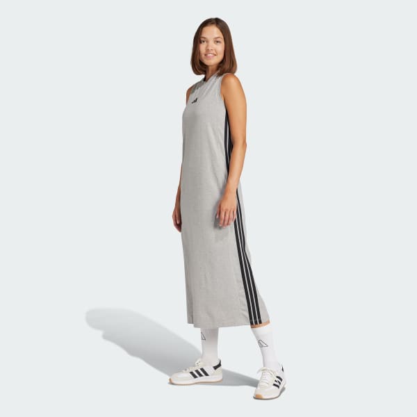 Gri Essentials 3-Stripes Racerback Uzun Elbise