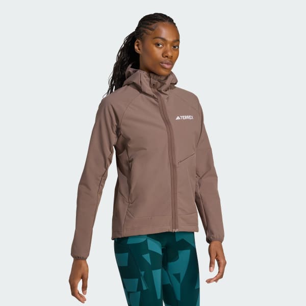 adidas Terrex Xperior Softshell Fleece Hooded Jacket - Brown