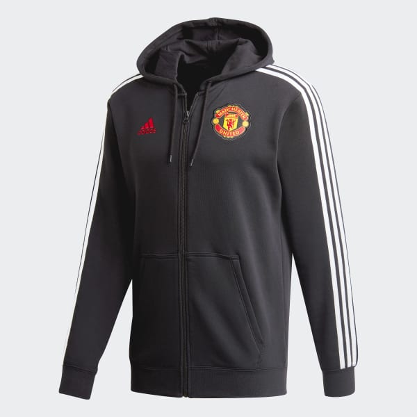 adidas Manchester United 3-Stripes Full-Zip Hoodie - Black ...