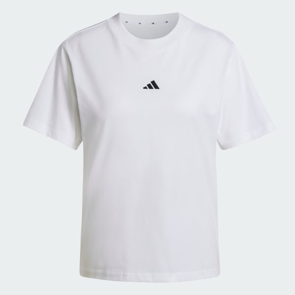 Branco Camiseta Essentials de algodão com logotipo pequeno.